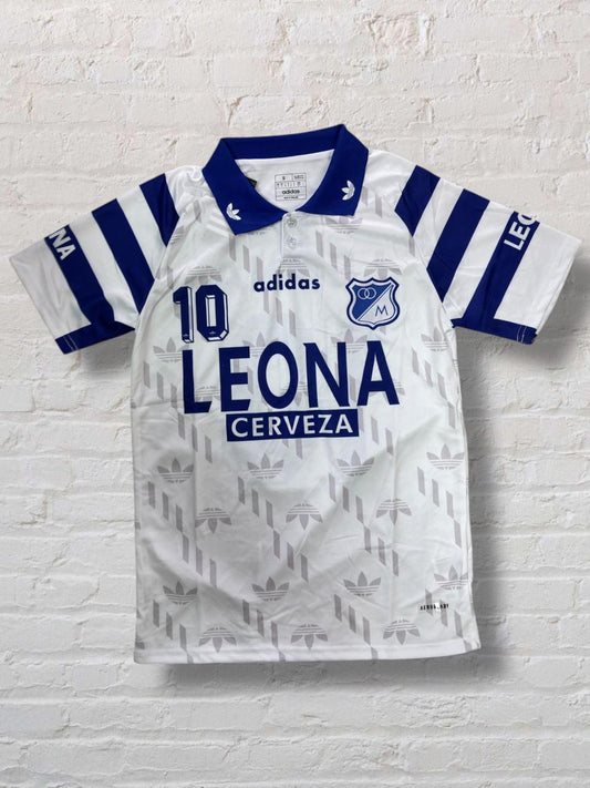Camiseta Millonarios FC – Edición Retro Blanca Cerveza Leona